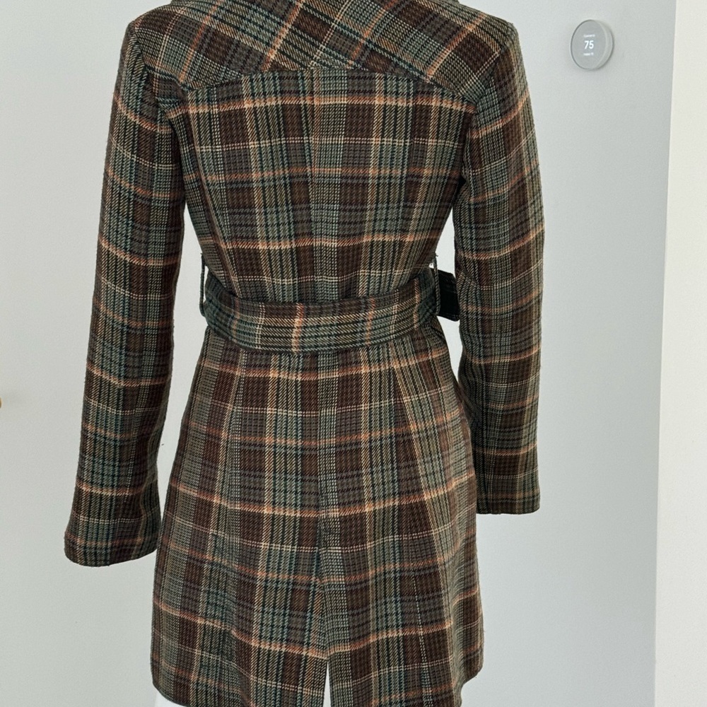 B B Dakota Plaid Pea Coat Size Small lined Green - Picture 8 of 17